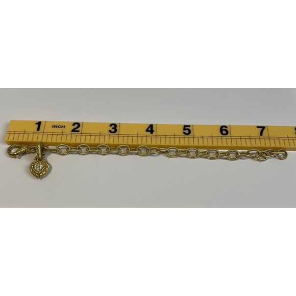 Judith Ripka Jewelry - Judith Ripka Gold Tone Textured Link Heart Charm Bracelet Crystal Accents 7.75"